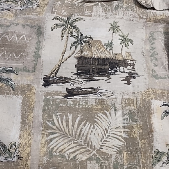 Island Beach Print Natural Colors Button Down Shirt Cocoanut Wood Buttons - Picture 6 of 13